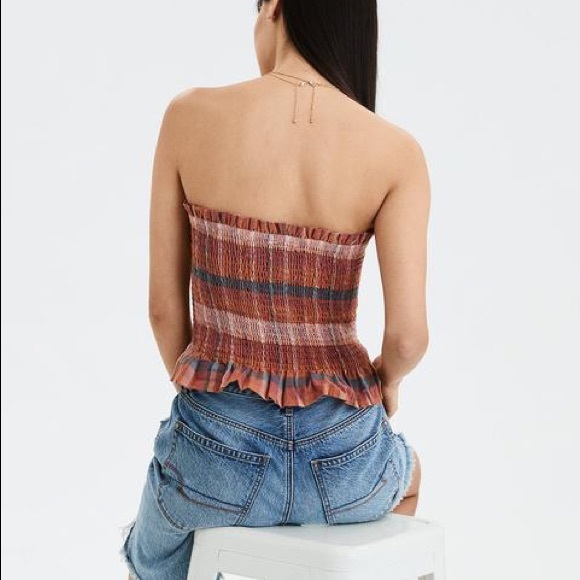 American Eagle Plaid Smocked Tube Top - Picture 2 of 6
